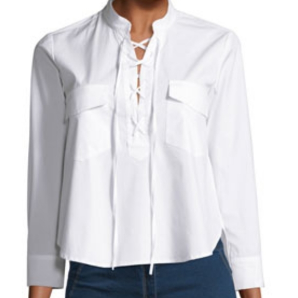 MADEWELL Poplin White Lace Up Blouse Size XXS - Picture 2 of 9
